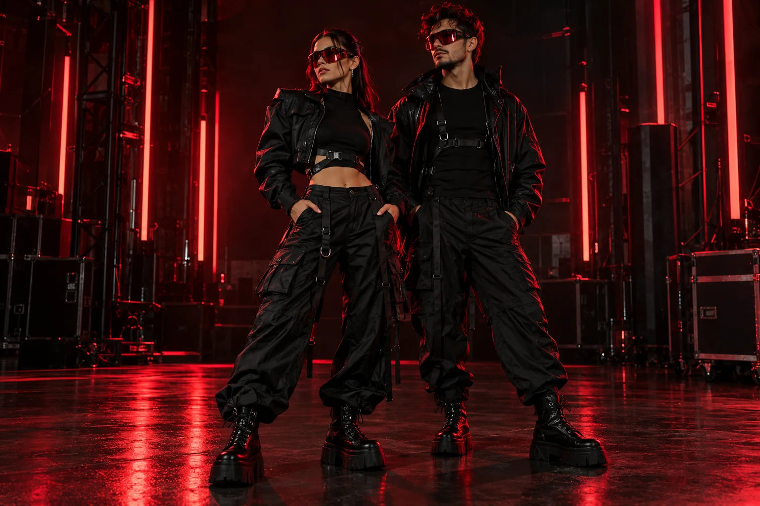 Techno / negro y rojo · Look conceptual